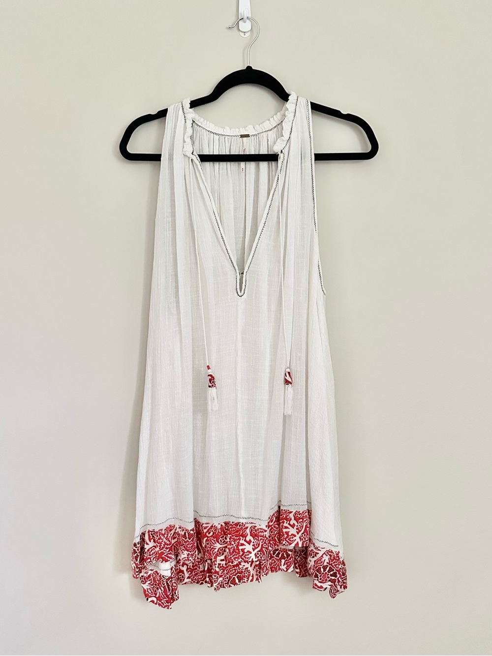 Free People White Gauze Boho Tunic Dress Medium Festival Beach ResortWear - Picture 2 of 10